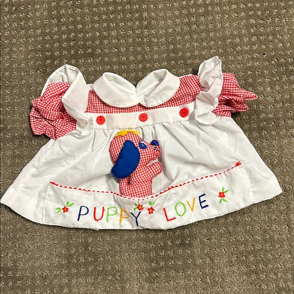 Vintage Baby Girl Dress 0–3 Months Puppy Love Removable Plush Puppy